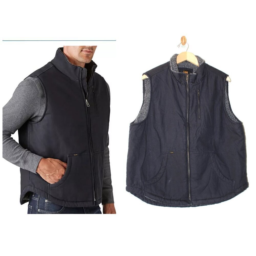 NWT Lee The Summit Men's Sherpa Lined Canvas Vest Size Large Full zipper Black